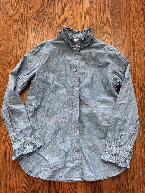 J. Crew Tops - ☮️☮️ J. Crew Blue Chambray Ruffled Collar Shirt